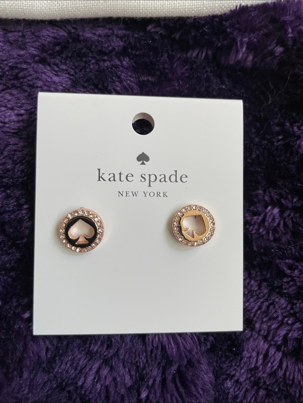 kate spade Rose Gold and Black Spade Crystal Circle Stud Earrings NWT